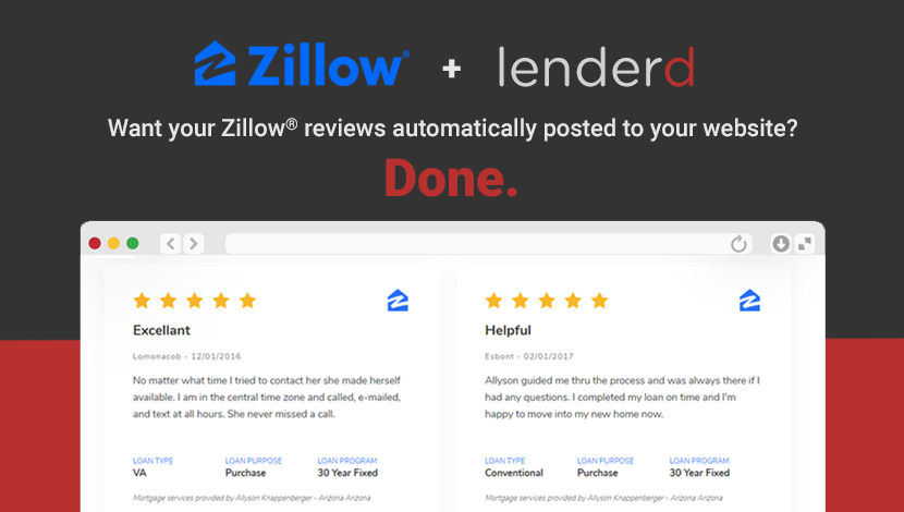 Zillow® Reviews Now Post to Your Mortgage Website Automatically